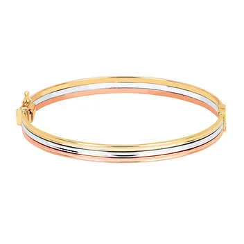 Polished Tri-Color Gold Layered Bangle - Image 2