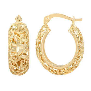 Filigree Cut Gold Hoop Earrings - Image 2