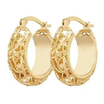 Filigree Cut Gold Hoop Earrings